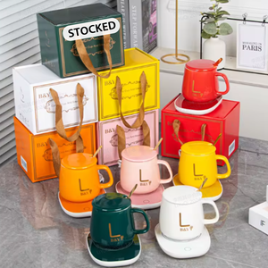 In Stock Custom Logo <b>USB</b> Office Home Gift Smart Ceramic Warmer Cup Heater <b>Heating</b> Pad Temperature Control Water Coffee Mug Set - Product Image 1