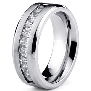 Anillo de Eternidad de Tungsteno para Hombre con Circonita Cúbica de Corte Princesa Creada en Laboratorio, Anillo de Boda con Engaste en Canal, Estilo Clásico - Product Image 1
