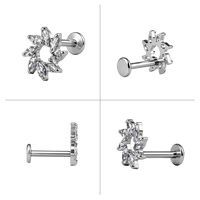 Bijou de piercing corporel en titane ASTM F136 G23, motif couronne de tournesol, creux, avec zircone cubique marquise, plaqué or, pour cartilage, tragus, hélix, conque, labret