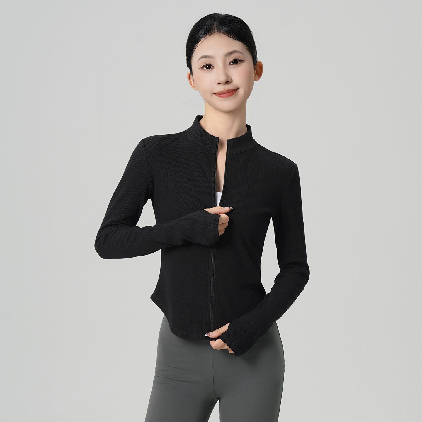 Adult Stand up Collar Zipper Cardigan Sports Running Fitness Yoga Dance Tops Women Long Sleeve Zipper Jacket