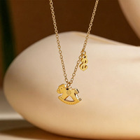 Collier en acier inoxydable plaqué or 18 carats, étanche, pendentif animal poney cheval, collier de fête de luxe