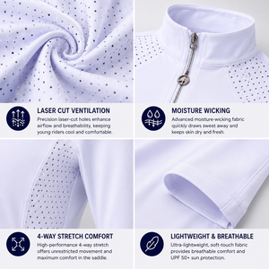 Camisa de Equitación para Niñas, Manga Larga, Cierre de Cremallera, Ventilación con Corte Láser, Protección UV, Elástica en 4 Direcciones - Product Image 3