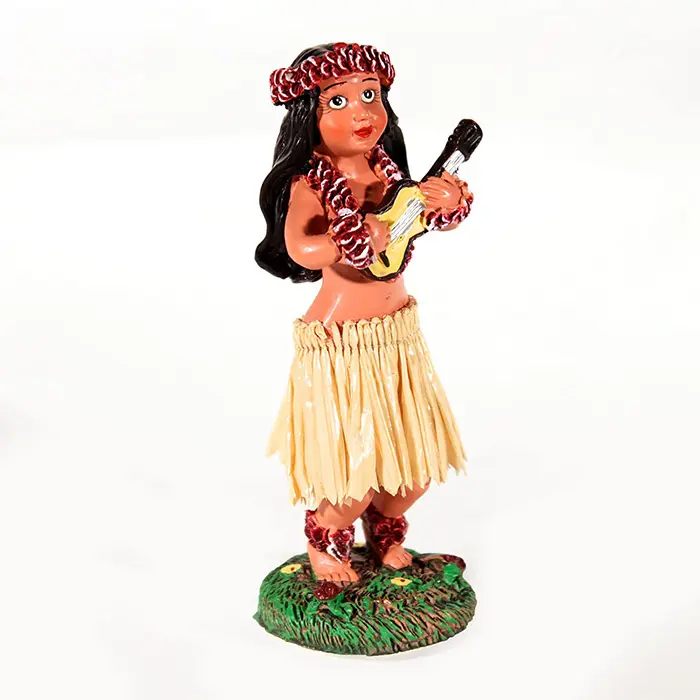 Гавайская девочка из полирезины с укулеле мини кукла на приборной панели 4 дюйма