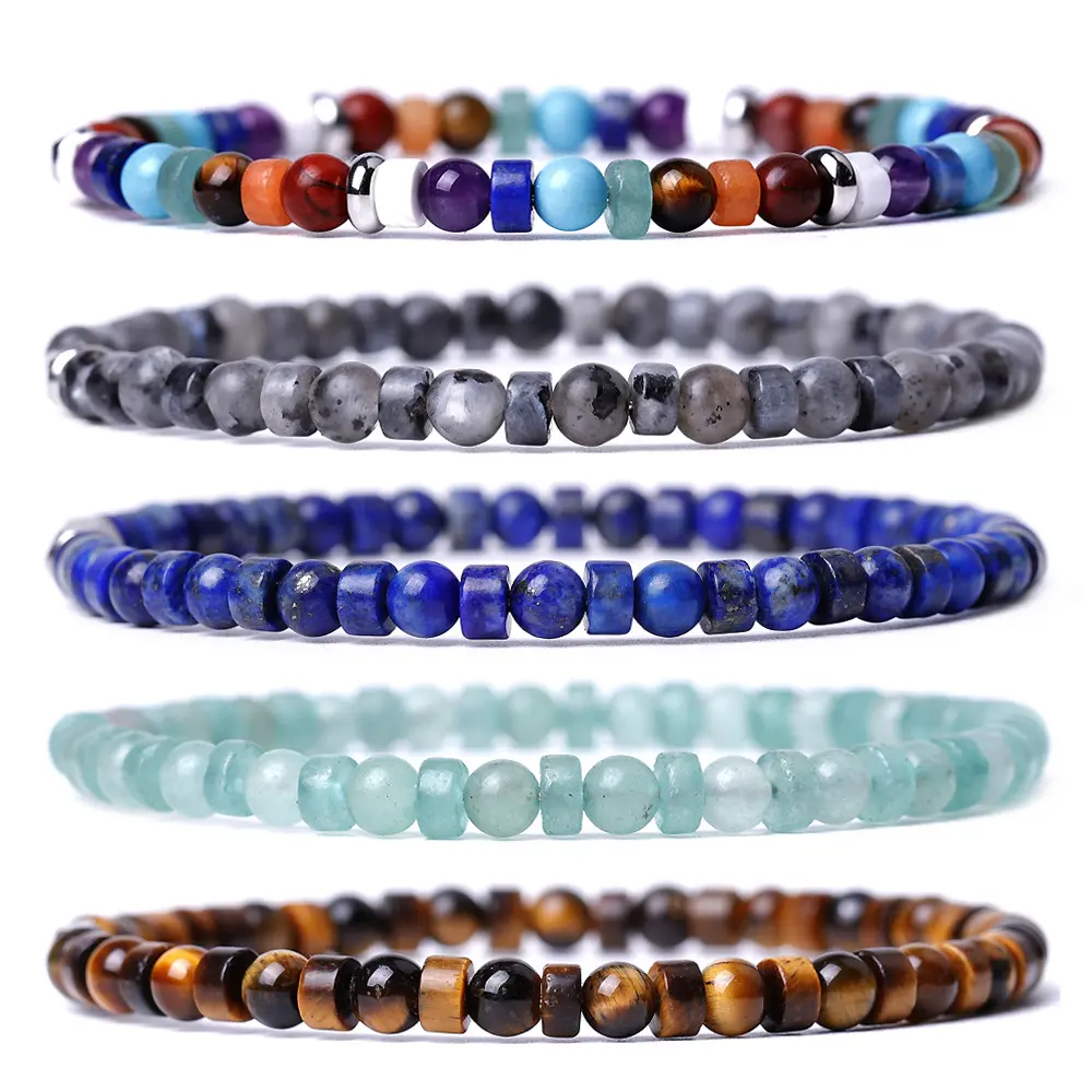 Bpiedra-Cuerda de Yoga de alta calidad, Chakra de piedra Natural, pulsera de cuentas de 4mm para mujer