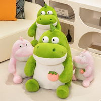 Peluche Dinosaure Assis Adorable, Jouet en Peluche Doux, Poupée Dinosaure avec Fraise, Peluches Animaux Mignons pour Enfants, Décoration Canapé et Chambre
