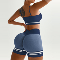 Ensemble de yoga sans couture taille en V pour femme, soutien-gorge de sport et short froncé aux fesses, ensemble deux pièces pour fitness, tenue de sport en plein air, course à pied et Pilates