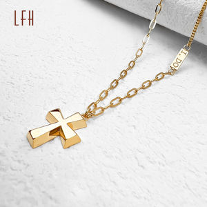 미니멀리스트 십자가 펜던트 목걸이 참 18k 진짜 금 보호 십자가 목걸이 어머니의 날 선물 - Product Image 2