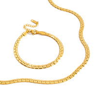 Ensemble collier et bracelet à billes bicolores plaqué or 18 carats en acier inoxydable 316L PVD, résistant à l'eau et au ternissement, pour femmes