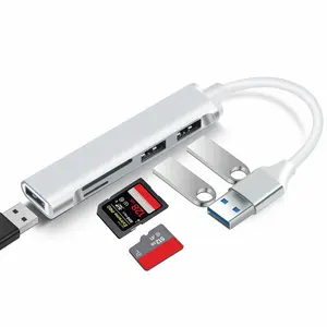 USB 3.0 HUB alüminyum alaşım çok portlu Splitter adaptörü 5 In 1 dizüstü bilgisayar aksesuarları için SD TF bağlantı noktaları kart okuyucu ile