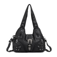 Angel Kiss Preppy Geometrische Vintage Western Zweibandige Nieten-Verzierte Damenhandtasche - Multifunktionale PU-Leder Tote Umhängetasche
