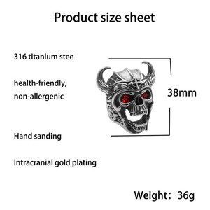 Skull <b>Ring</b> Men's Punk Style <b>Titanium</b> Steel Silver Red Eyes Viking Helmet Design Fashion Jewelry Gift 24040 - Product Image 3