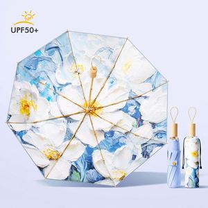 Sombrilla Plegable Floral para Mujer, Protección UV, Impermeable, con Mango de Madera, Portátil, para Sol y Lluvia, Ideal para Promociones - Product Image 2