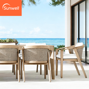 Hiện đại bền Gỗ Tếch mây <span class=keywords><strong>wicker</strong></span> ăn uống ngoài trời thiết lập với thoải mái seatting vườn ăn uống ghế và bảng cho 6 - Product Image 1