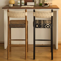 Tabouret de bar haut en bois massif de style vintage avec dossier et pédale sans accoudoirs pour café, maison, îlot de cuisine