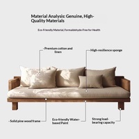 Canapé trois places en bois massif naturel en forme de L, style Wabi-Sabi, moderne et minimaliste, avec housse en coton et lin, multifonctionnel pour salons