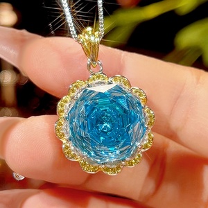 Elegant Eco-friendly Copper Two Tone Flower Jewelry <b>Set</b> 16-10mm Blue Rose Cut Cubic Zirconia Double-color Floral Jewelry <b>Set</b> - Product Image 3