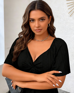 Blusa/Camisa de Manga Corta con Cuello en V, Estilo Casual, Entallada y con Nudo, para Mujer, Tallas Grandes, Primavera, Verano, Otoño, Varios Colores a Elegir, Joyinspring - Product Image 1