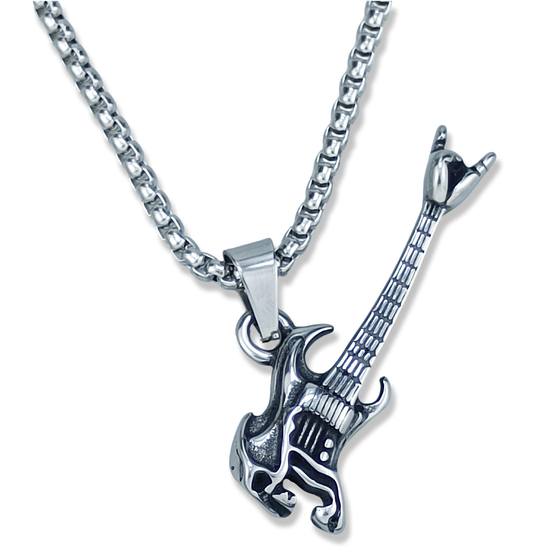 Pendentif guitare argenté, vendu seul (sans chaîne), lot de 4.