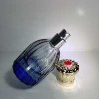 Botol Parfum Kaca Biru Bening 30ml Vintage Mewah, Tutup Logam Hot Stamping Mewah, Pompa Kosong untuk Wewangian dan Makeup