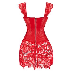 Black <strong>Brown</strong> Red Faux <strong>Leather</strong> Lace up Front Zipper Back Corset Dress Lady Gothic Bustier <strong>Skirt</strong> - Product Image 4