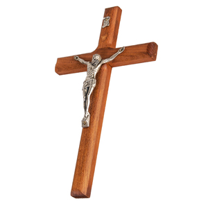 In Stock Brown Church Wall Hanging Home Decoration Pray Alloy Crucifix silver Plated ODM Big Wood Cross - Product Image 2