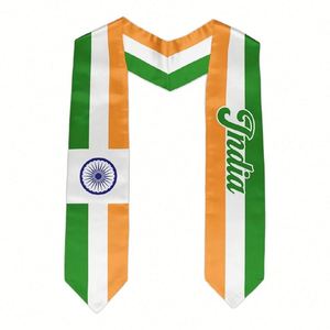 Écharpe de graduation imperméable en polyester avec drapeau indien, design personnalisé pour étudiants internationaux - Product Image 1