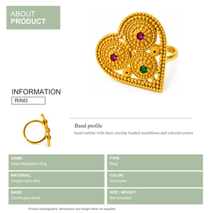 Anillo de Cóctel en Forma de Corazón Chapado en Oro de 24K con Piedras de Circonia Cúbica, Joyería Vintage para Mujer, Regalo - Product Image 4