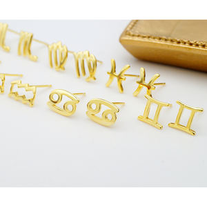 Bijoux fins tendance en argent Sterling 925, boucles d'oreilles symbole en argent signe du zodiaque astrologie <span class=keywords><strong>Horoscope</strong></span> plaqué or - Product Image 4
