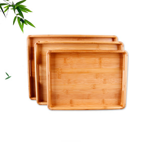 Juego de bandejas de servir de bambú Youju, 3 piezas, bandeja rectangular portátil para té y frutas, acabado en madera natural - Product Image 4