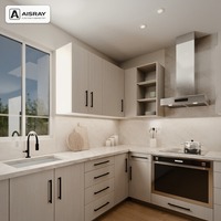 Meuble de cuisine moderne en mélamine avec portes à battants, aménagement en L, rangement par tiroirs, livraison en kit et boîtes de rangement en MDF