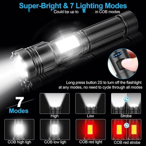 最新超亮专用 LED 灯珠白色 COB 按压开关可调光 10000 小时充电手电筒 HC-H A0015 - Product Image 3