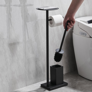 2024 nuevo soporte de papel higiénico Vertical de acero inoxidable soporte de papel higiénico antiadherente duradero para baño con bandeja - Product Image 5