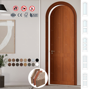 Porte interne americane in legno insonorizzato Design moderno <span class=keywords><strong>2</strong></span> pannello rotondo superiore porta interna arcuata noce porte interne nucleo solido - Product Image 5