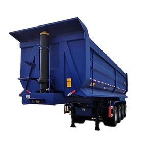 Semi-remorque à benne arrière en forme de U de 13 mètres à 4 essieux, bleue, avec plaque inférieure antidérapante et résistante à l'usure - Product Image 1