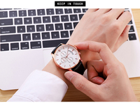 Montre étanche en cuir noir pour hommes, boîtier en alliage doré, cadran rond blanc avec calendrier, montre-bracelet à quartz
