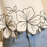 Chemisier d'été décontracté ample à col rond sans manches pour femme avec broderie florale