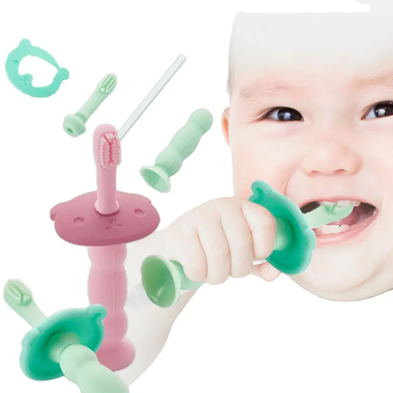 Yüksek kaliteli bebek diş fırçası hayvanlar şekil bebek diş kaşıyıcı kutu paketi silikon BPA ücretsiz yumuşak bebek diş fırçası