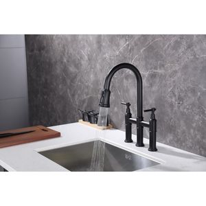 Grifo mezclador de cocina de puente DB de alta calidad, cabezal rociador extraíble de aleación de Zinc, acabado chapado y cepillado - Product Image 6