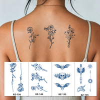 Autocollant de tatouage semi-permanent personnalisable à base de plantes, sûr, non toxique, imperméable, longue durée (1-2 semaines), motif floral pour le dos, faux tatouage.