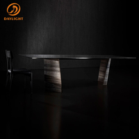 Ensemble de table en marbre de design rectangulaire pour salle à manger d'appartement en travertin gris argenté moderne Italie, meubles de maison personnalisables
