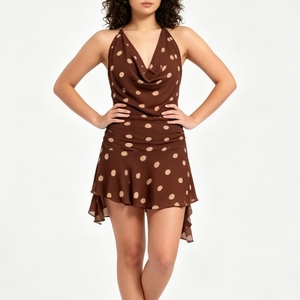 Vestido Mini Halter con Estampado <span class=keywords><strong>de</strong></span> Puntos para Mujer, Vestido <span class=keywords><strong>de</strong></span> Verano <span class=keywords><strong>de</strong></span> Gasa con Espalda Descubierta y Fruncido, <span class=keywords><strong>Ropa</strong></span> <span class=keywords><strong>de</strong></span> Mujer, Vestido <span class=keywords><strong>de</strong></span> Moda para Damas - Product Image 2