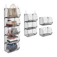 Panier de rangement mural pliable minimaliste à double niveau en métal multi-usages pour chambre à coucher, croisé, avec crochets, pour le linge