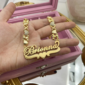 Nuovo Ciondolo Personalizzato a Doppio Strato <span class=keywords><strong>con</strong></span> <span class=keywords><strong>Nome</strong></span> e Lettere, Gioiello <span class=keywords><strong>con</strong></span> Catena a Forma di Cuore e Orsetto - Product Image 3