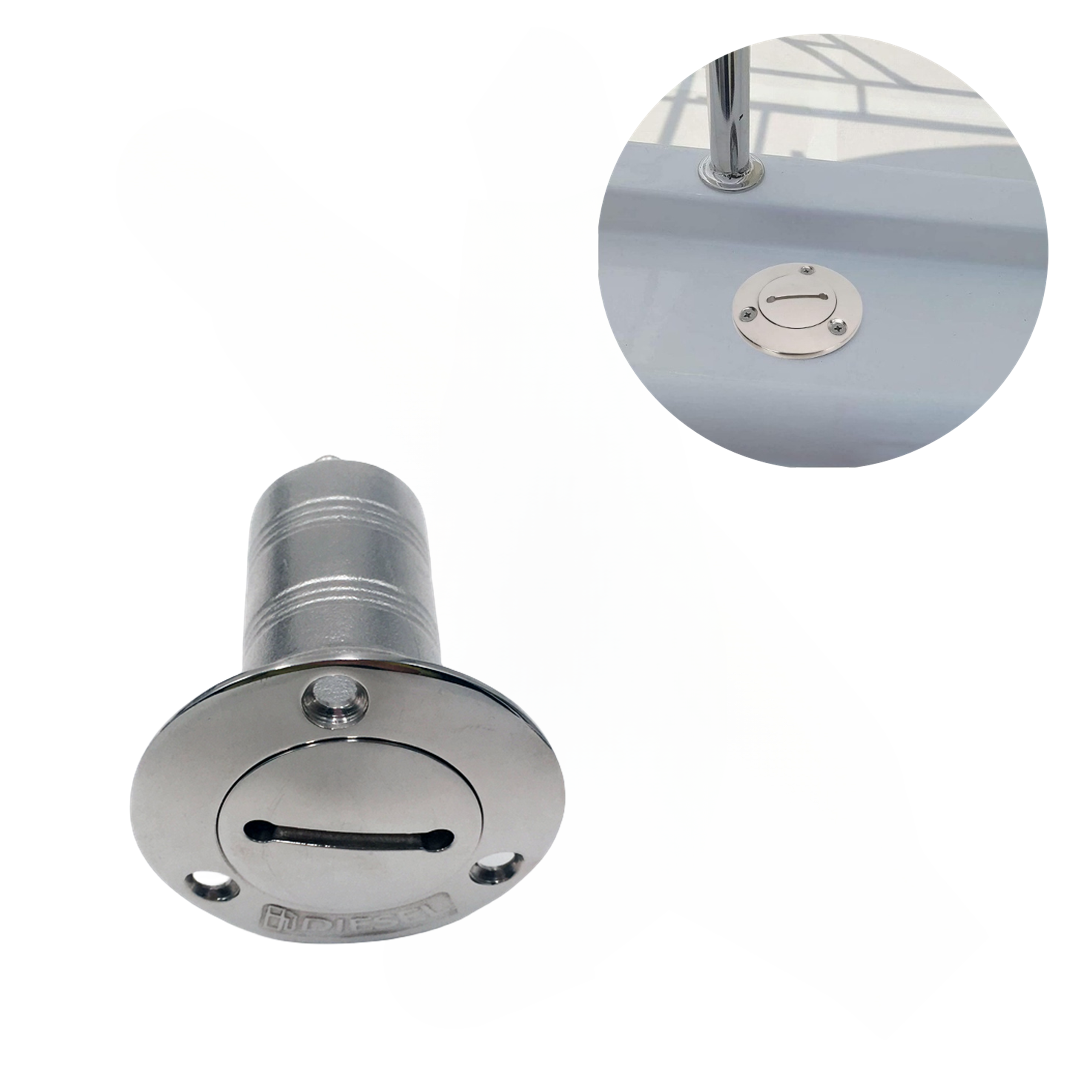 40mm Polished Steel Deck Fill With Chain - Marine Boat Fuel Cap For Yacht & RV