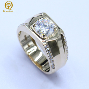 14k Gold 2ct Round Brilliant Cut VVS1 Lab Created Diamond <b>Ring</b> Custom Yellow Gold IGI Certified Lab Diamonds <b>Mens</b> <b>Ring</b> - Product Image 2
