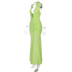 GX1433女性服ブティックホルターディープVネックノースリーブマキシドレスバックレスエレガントなパーティーロングイブニングドレス - Product Image 4