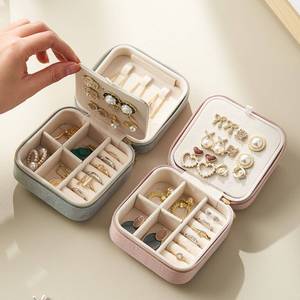 Wholesale Premium Velvet <b>Jewelry</b> <b>Storage</b> Box Portable Travel Zipper Closure Case with Mirror for Earrings Studs Necklace Ring - Product Image 4
