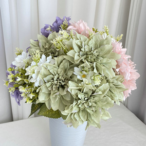 Flores Artificiales Suzume Ii, Dalia de Nueve Cabezas, 47 cm, Serie Morada, Decoración para Bodas y Hogar, Arreglo Floral Hecho a Mano - Product Image 3