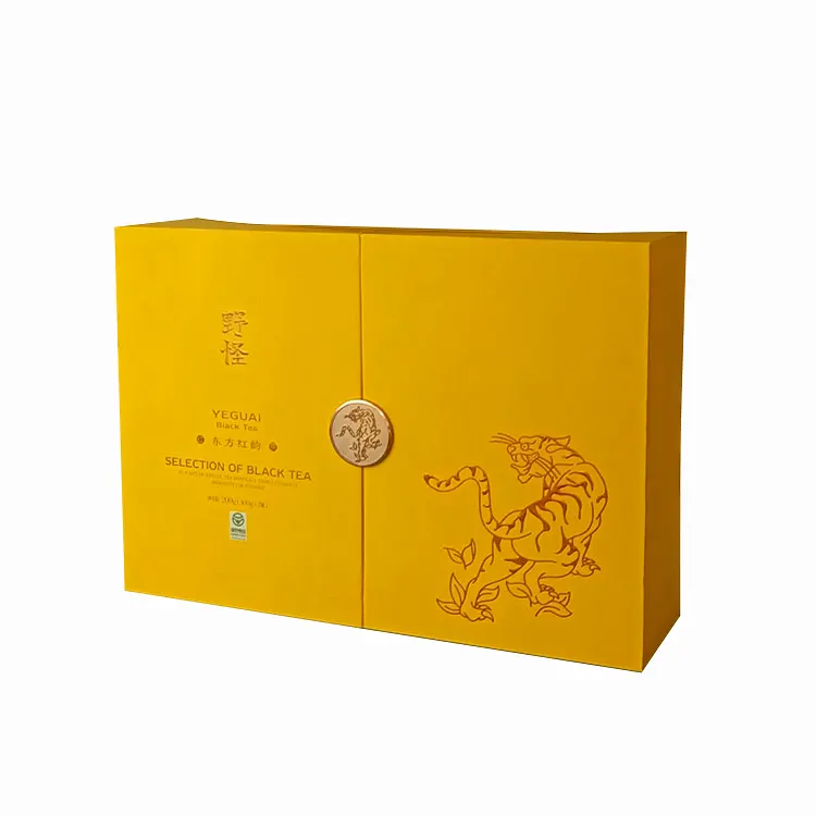 Customized printed double door premium rigid paper tea bottle box factory for drinking powder tea packaging box