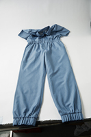 Combinaison en chambray à manches courtes pour femmes |   Combinaison décontractée à taille élastique pour le bureau et le travail au quotidien